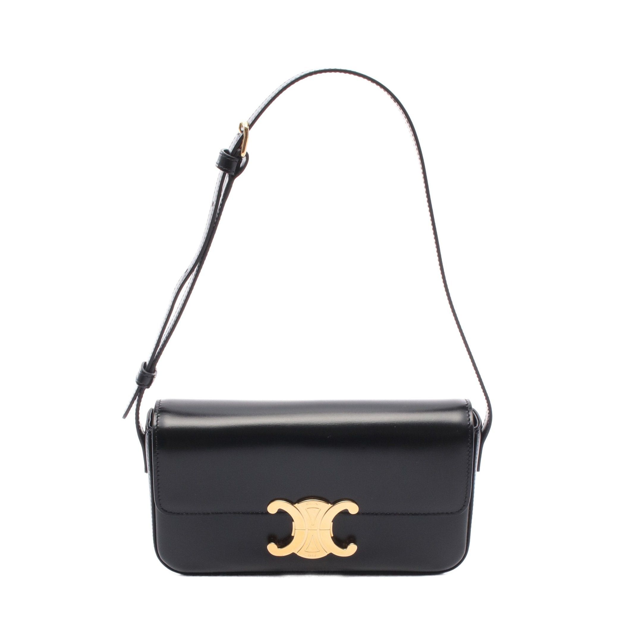 Celine Celine Claude Triomphe Shoulder Bag Leather Black Size ONE SIZE - 1 Thumbnail