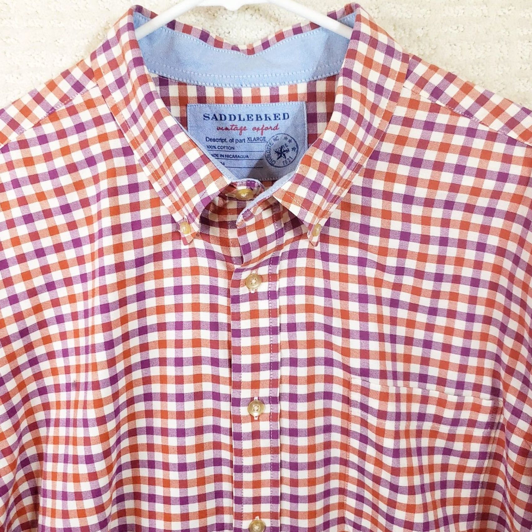 Vintage SADDLEBRED Mens XL Orange Purple Check LS Button Down Shirt Clemson Tigers Size US XL / EU 56 / 4 - 3 Thumbnail