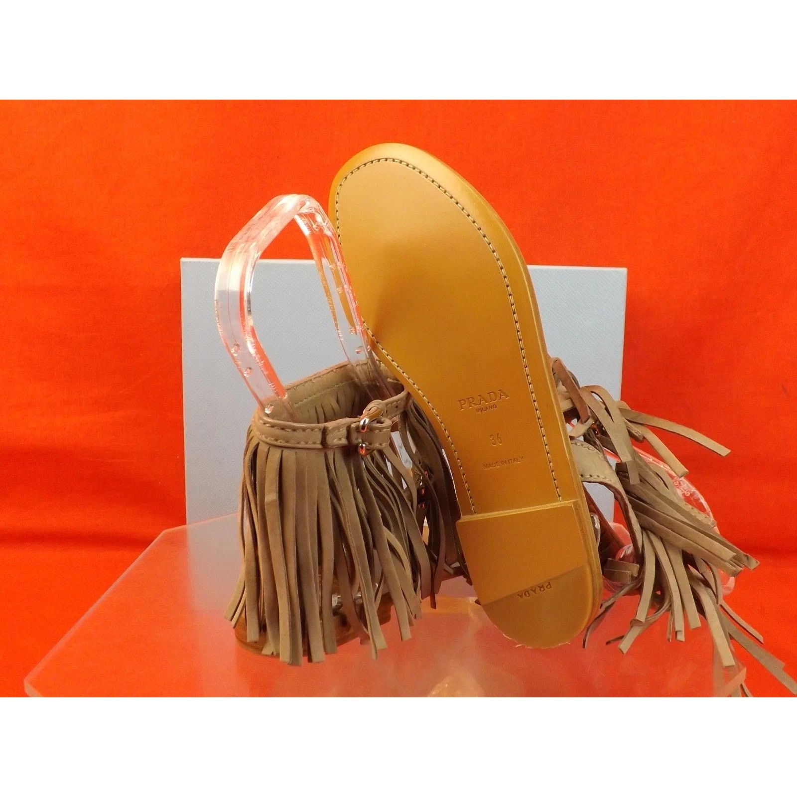 Prada PRADA 1Y70 BEIGE SUEDE FRINGE BUCKLES THONG FLAT SANDALS 36 Size US 6 / IT 36 - 9 Thumbnail