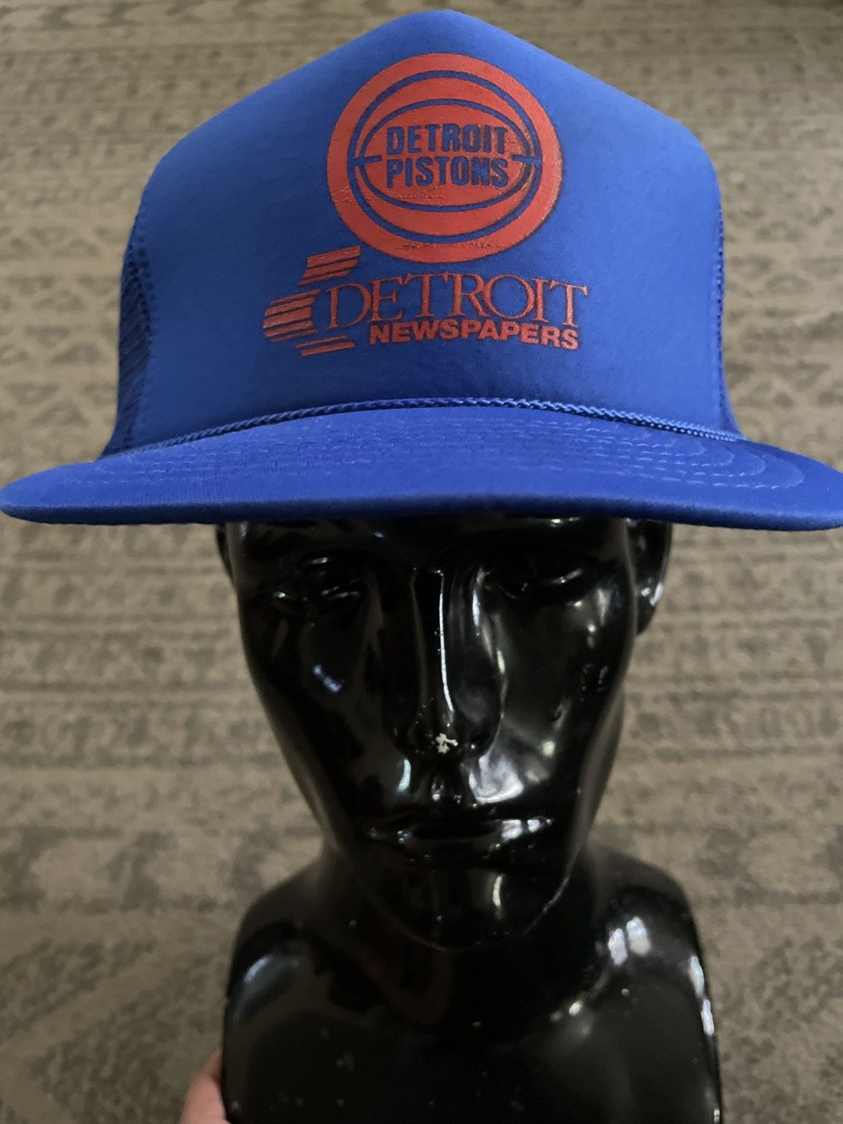 NBA × Nissan Vintage 90s Detroit Pistons Trucker Hat SnapBack Newspapers Size ONE SIZE - 3 Thumbnail
