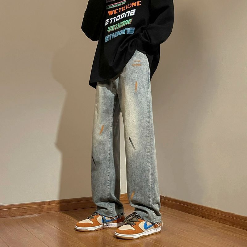 Japanese Brand Men's Retro Straight Leg Loose-fitting Splatter Paint Jeans Size US 32 / EU 48 - 1 Thumbnail