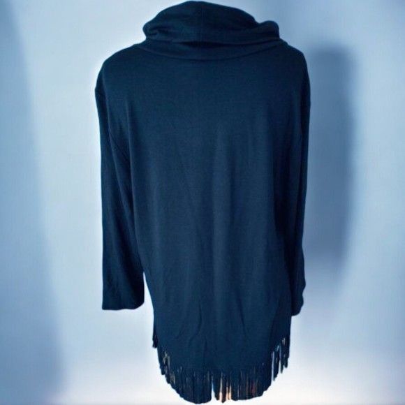 Designer Ruby Rd Navy Blue Paisley Cowl Neck Tunic Fringe Hem NEW L Size L / US 10 / IT 46 - 6 Thumbnail