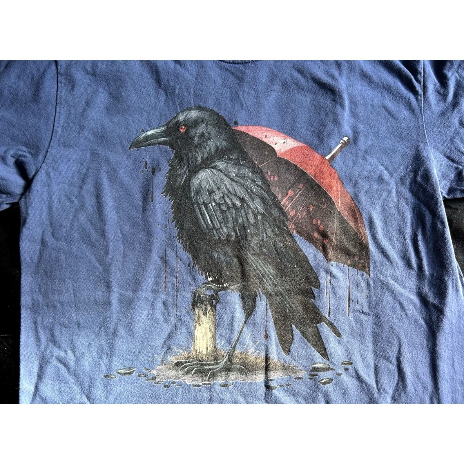Comfort Colors NWT Comfort Colors T-Shirt Raven Crow Under Umbrella Gothic Blue M Mens Size US M / EU 48-50 / 2 - 3 Thumbnail