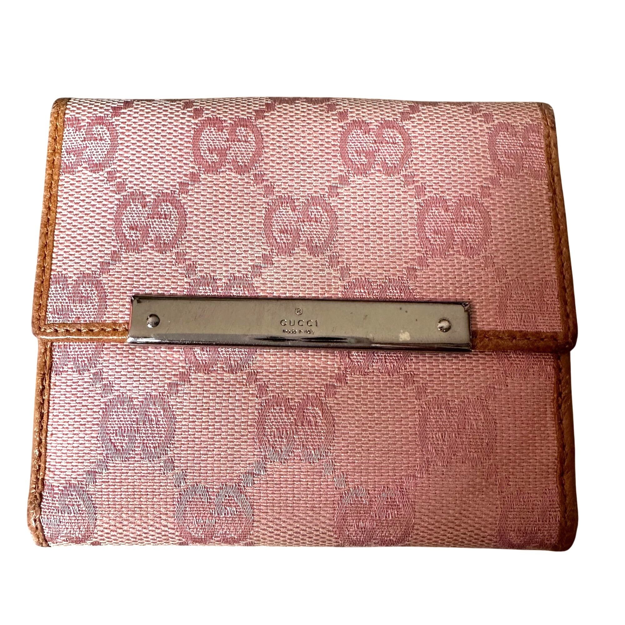 Gucci Gucci Pink GG Canvas & Leather Short Bifold Wallet w Coin P Size ONE SIZE - 1 Thumbnail