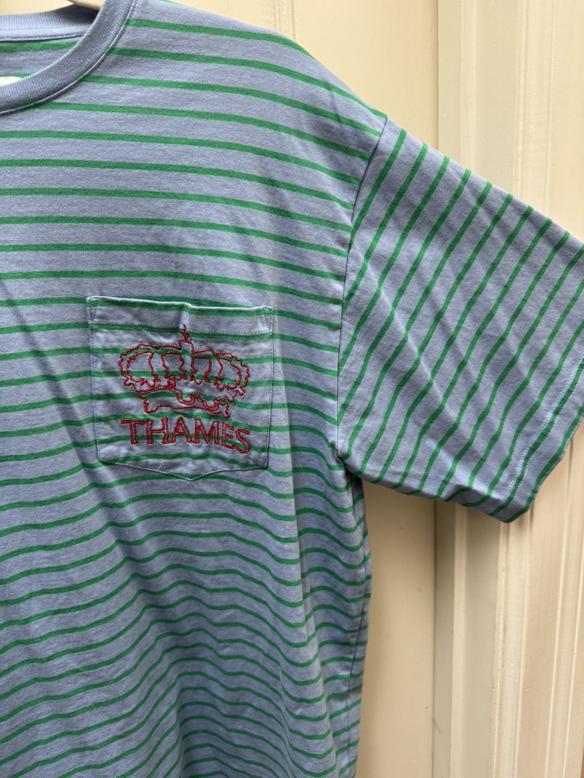 Thames MMXX. Thames Blue and Green Embroidered Logo Striped Tee Size US L / EU 52-54 / 3 - 4 Thumbnail