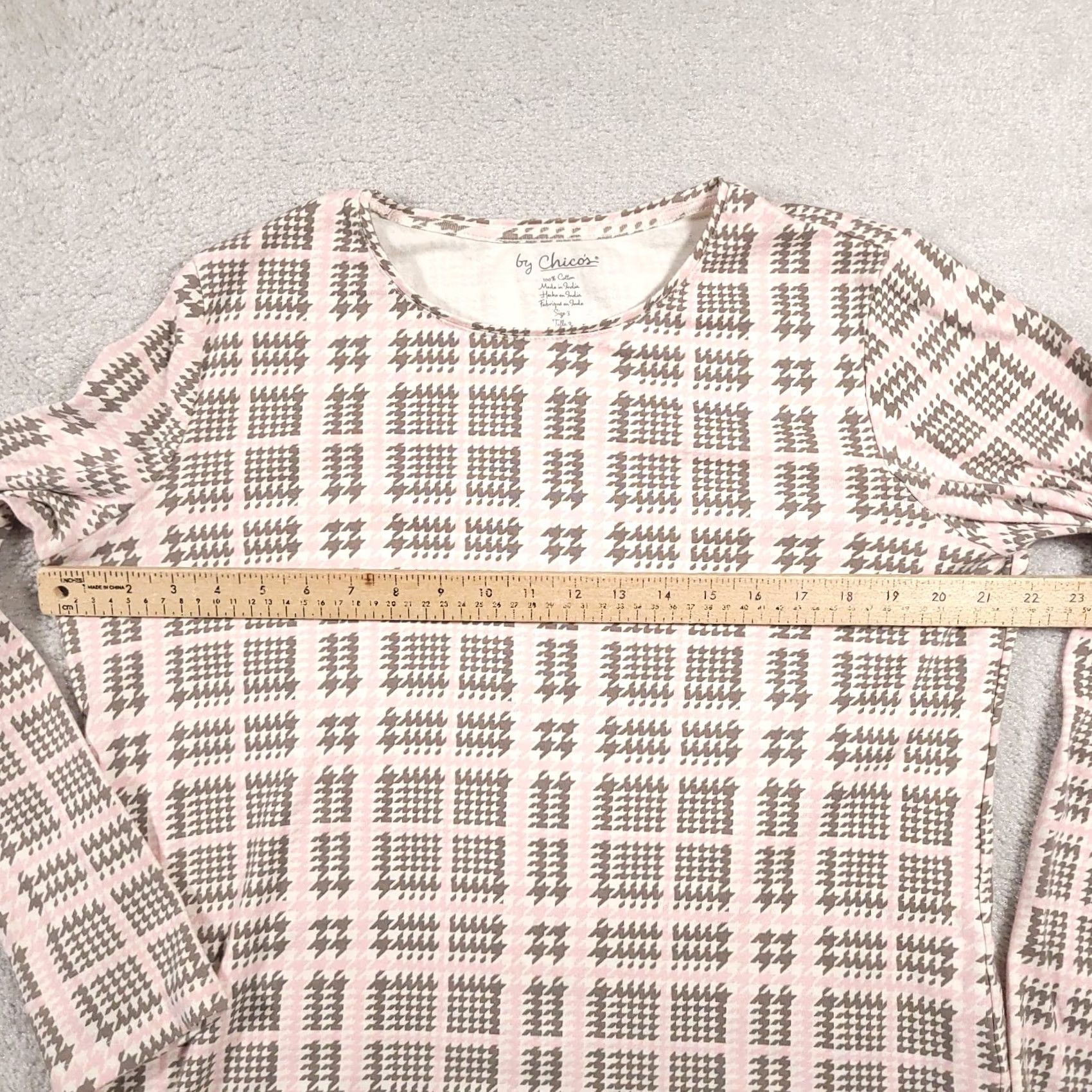 Vintage Chico's Tee Shirt Women's XL Long Sleeve Round Neck Geometric Casual Pink Cotton Knit Regular Imported Size XL / US 12-14 / IT 48-50 - 4 Thumbnail