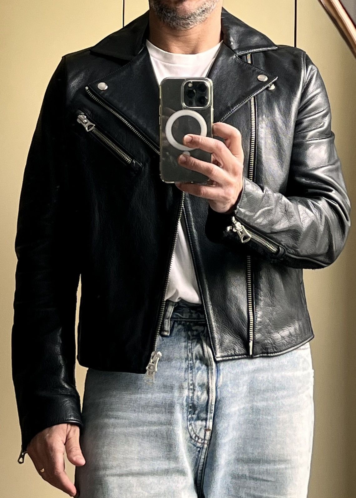 Acne Studios Acne Studios Gibson Black Calf Leather Biker Jacket Size 48 Size US M / EU 48-50 / 2 - 1 Thumbnail