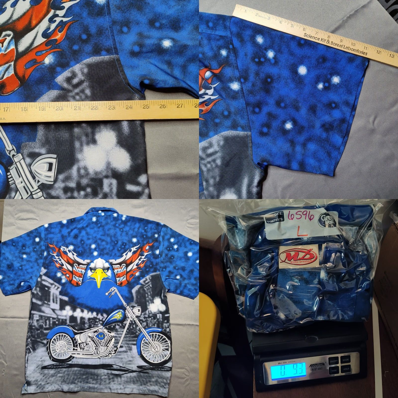 Vintage VTG Malibu Dreams Men Large Bald Eagle & Motorcycle Chopper All Over Print Button-Down Shirt Size US L / EU 52-54 / 3 - 8 Thumbnail