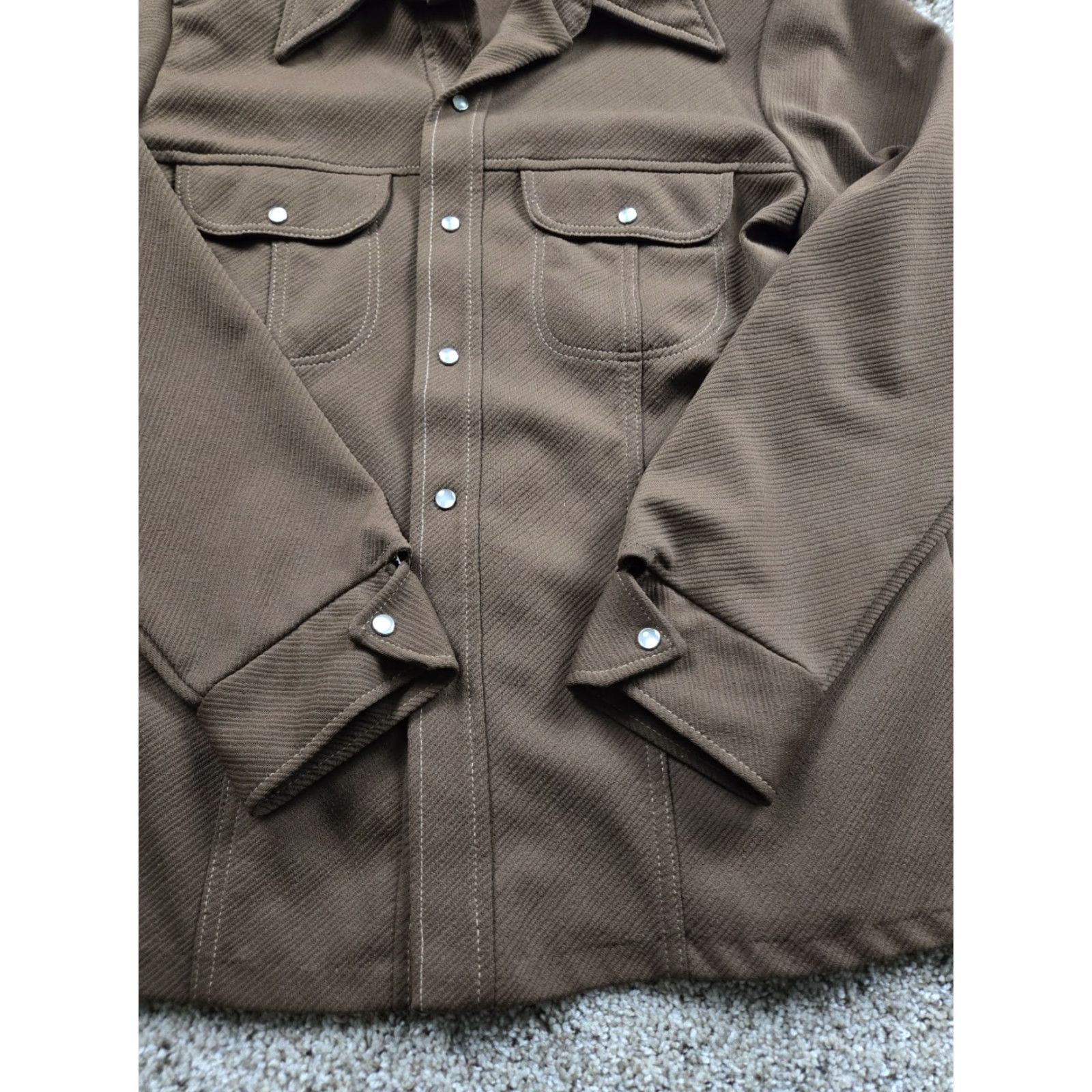 CO VINTAGE Tobias Shirt XL Mens Brown 1970s A-1 Kotzin Co Disco Pearl Snap Button-Front Polyester Jacket Size US XL / EU 56 / 4 - 3 Thumbnail