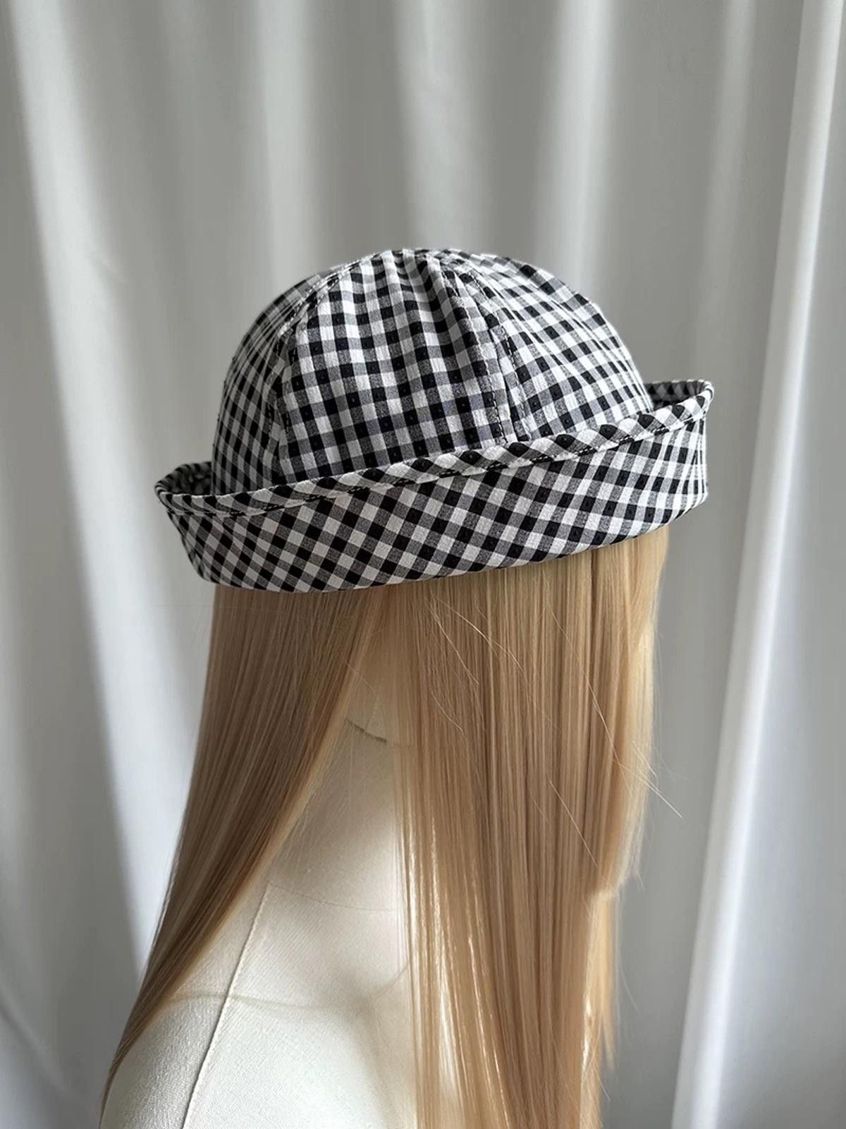 Japanese Brand Retro Black White Plaid Beret Sailor Hat Y2K French Girl OS Size ONE SIZE - 7 Thumbnail