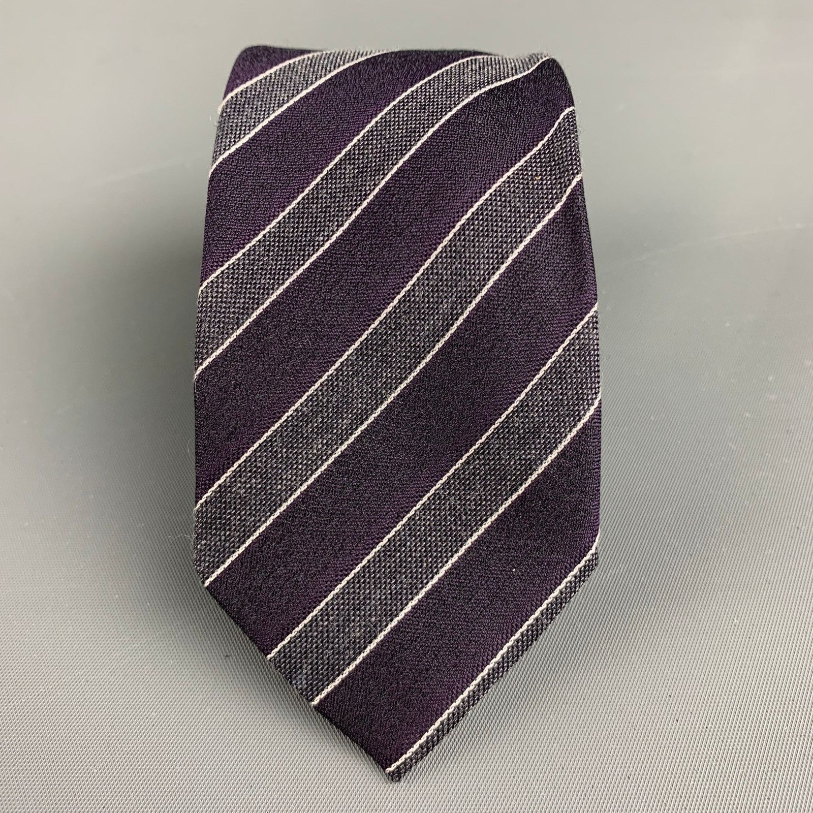 John Varvatos JOHN VARVATOS Purple Silver Silk Tie Size ONE SIZE - 1 Thumbnail