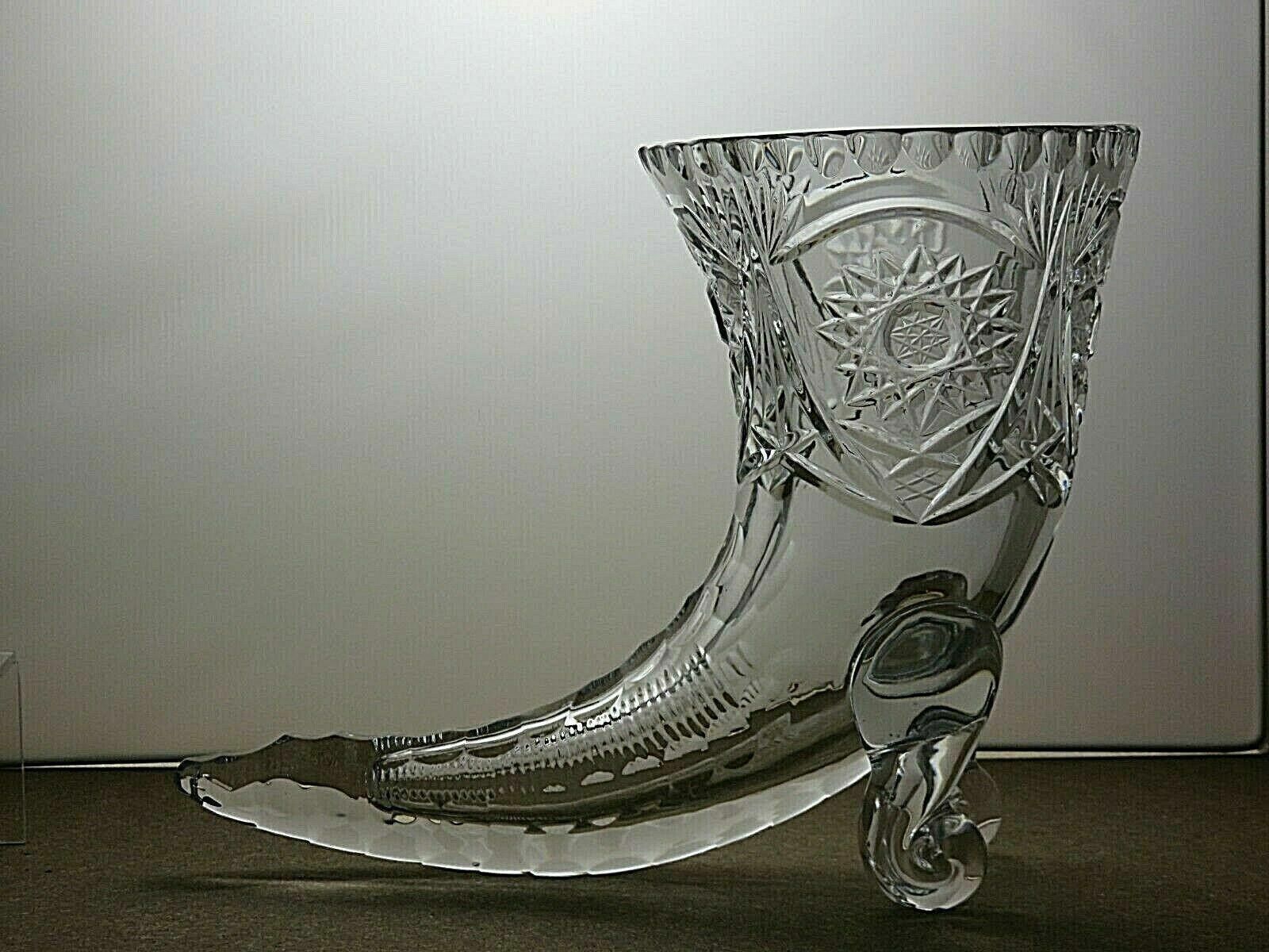 The Unbranded Brand Large Cut Crystal Cornucopia Horn Footed Vase 8 3/4" Size ONE SIZE - 2 Thumbnail