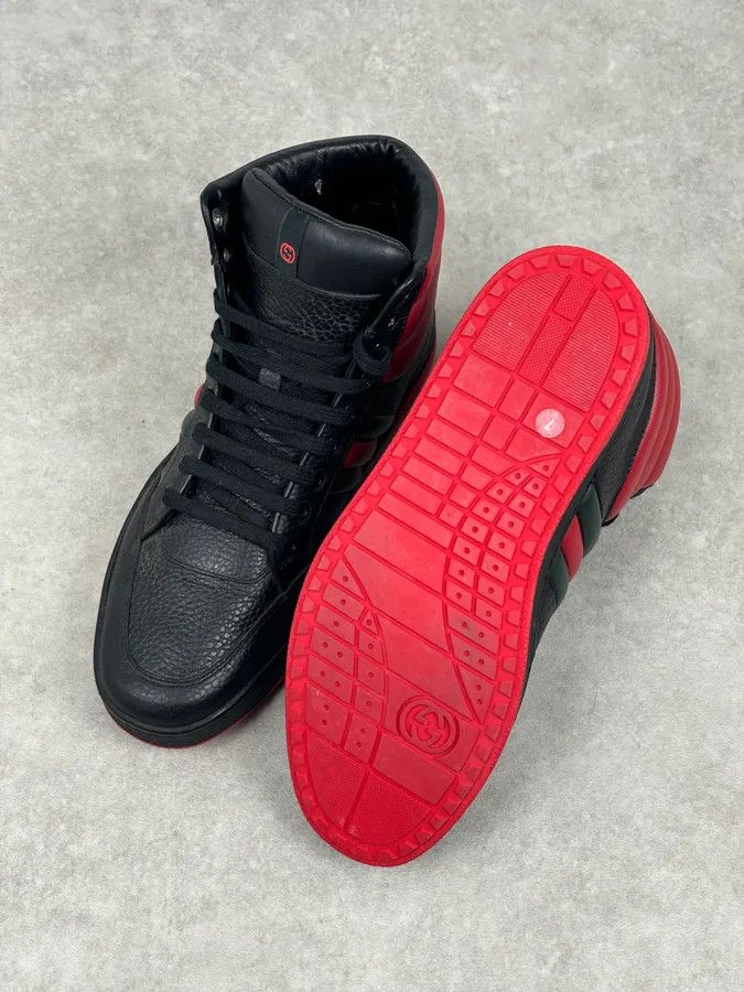 Gucci Gucci Black Red Leather High-Top Sneakers Size US 9 / IT 39 - 10 Thumbnail