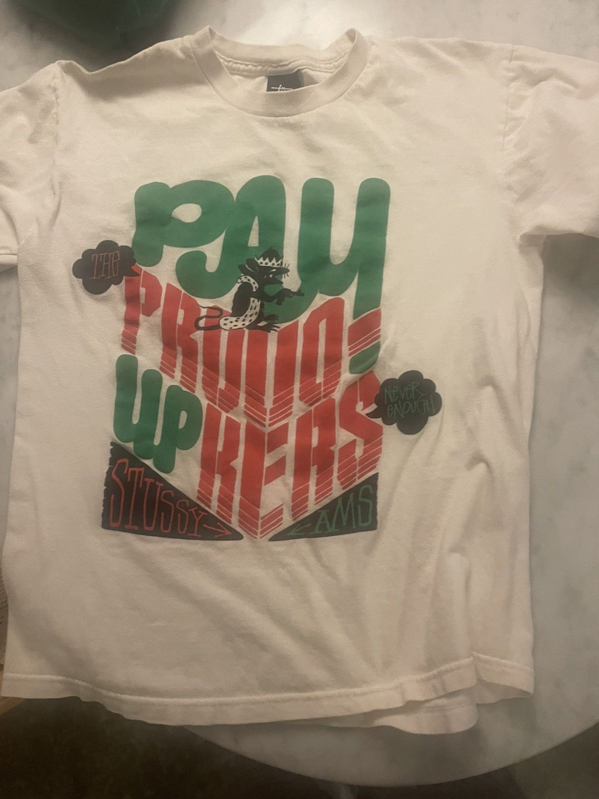 Stussy Stussy pay up white t shirt Size US S / EU 44-46 / 1 - 1 Thumbnail