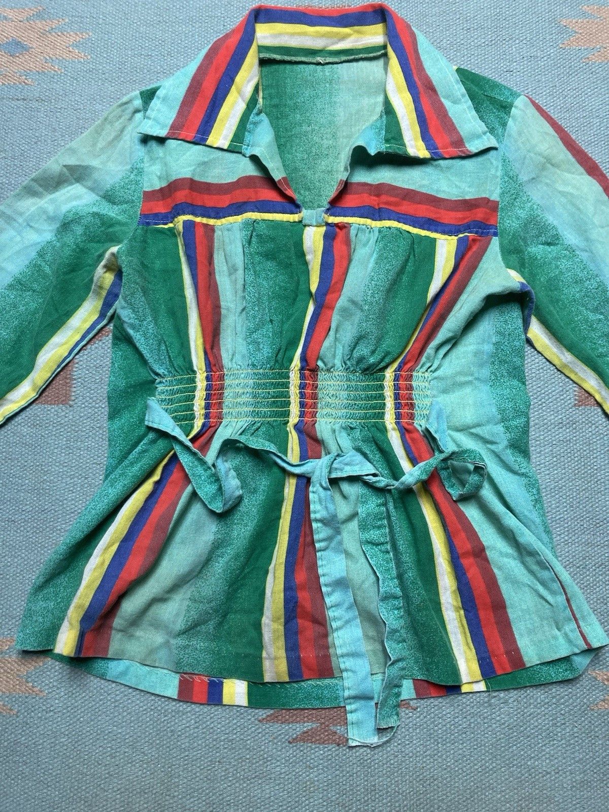 Vintage 70s babydoll mini dress stripe mod retro boho psychedelic S? Size S / US 4 / IT 40 - 2 Thumbnail