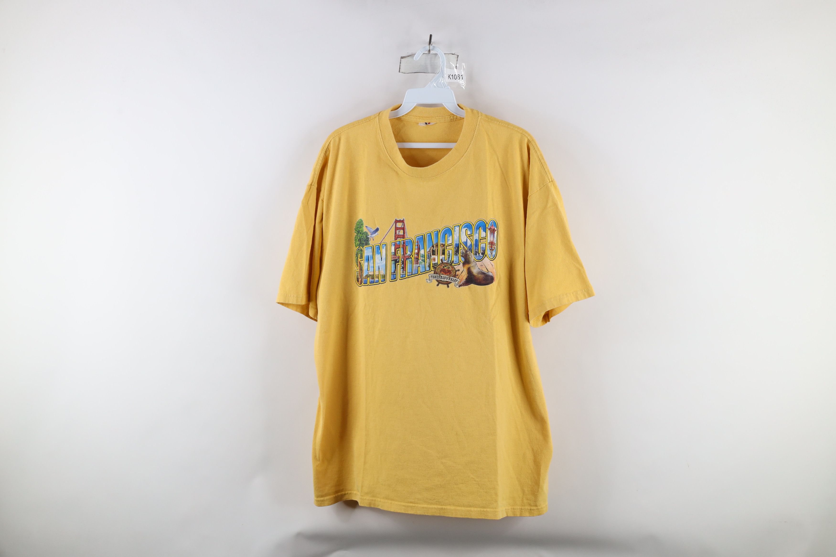 Vintage Vintage 90s Streetwear Fishermans Wharf T-Shirt Yellow Size US XL / EU 56 / 4 - 1 Thumbnail