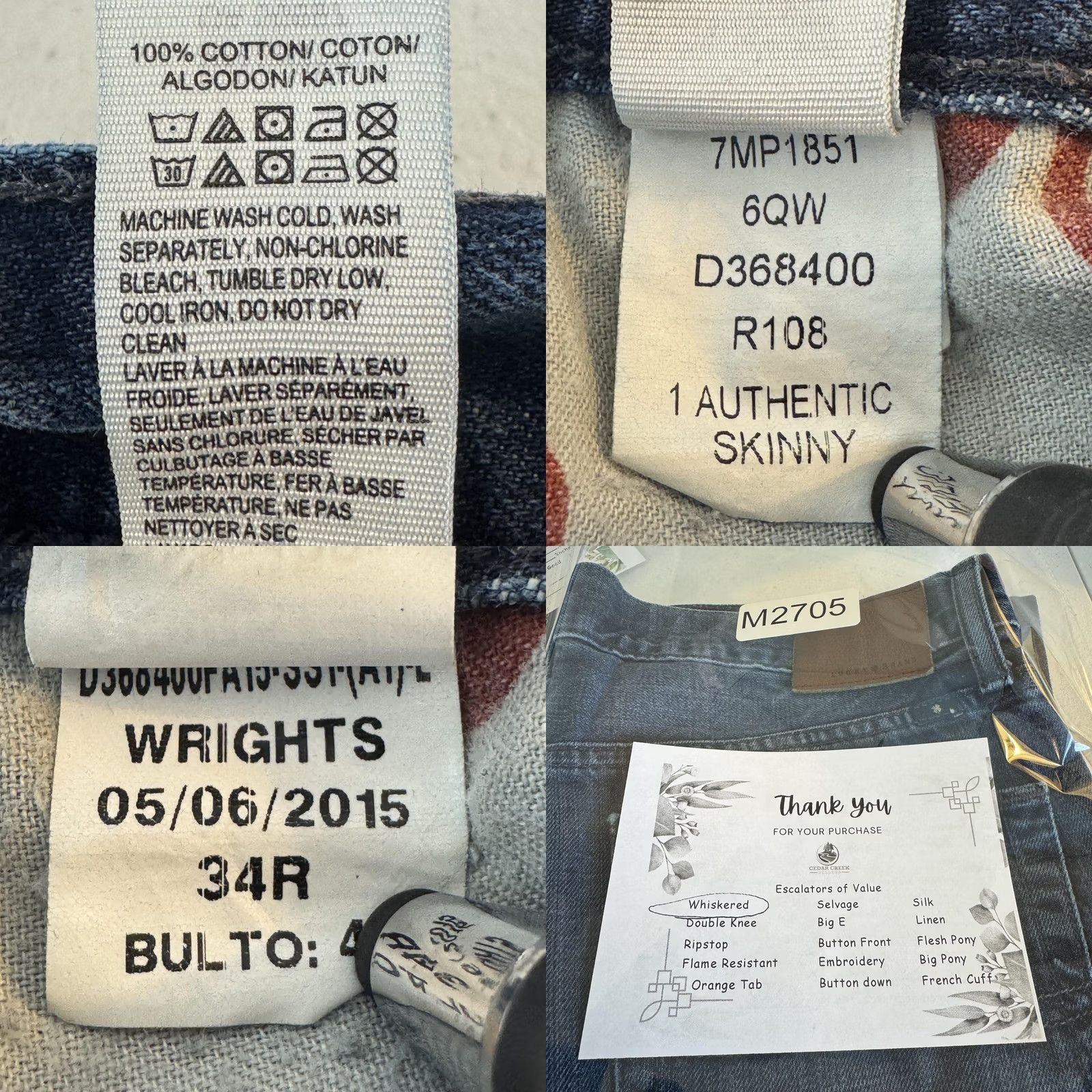 Lucky Brand Lucky Brand Jeans Mens 34x32 Blue 1 Authentic Skinny Whiskered Denim Pants Jeans Size US 34 / EU 50 - 8 Thumbnail