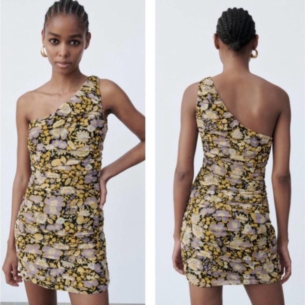 Zara Zara l NWT Floral One Shoulder Ruched Dress Medium Size M / US 6-8 / IT 42-44 - 10 Thumbnail