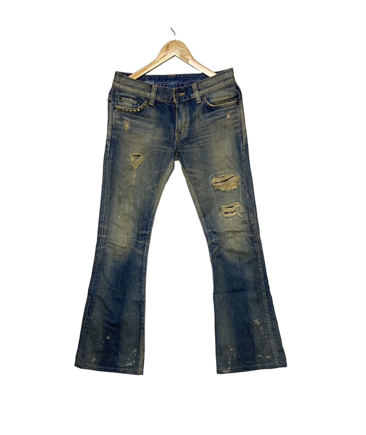 image of Avant Garde x Edwin Vintage Edwin Distressed Design Bootcut in Blue, Women's (Size 30)