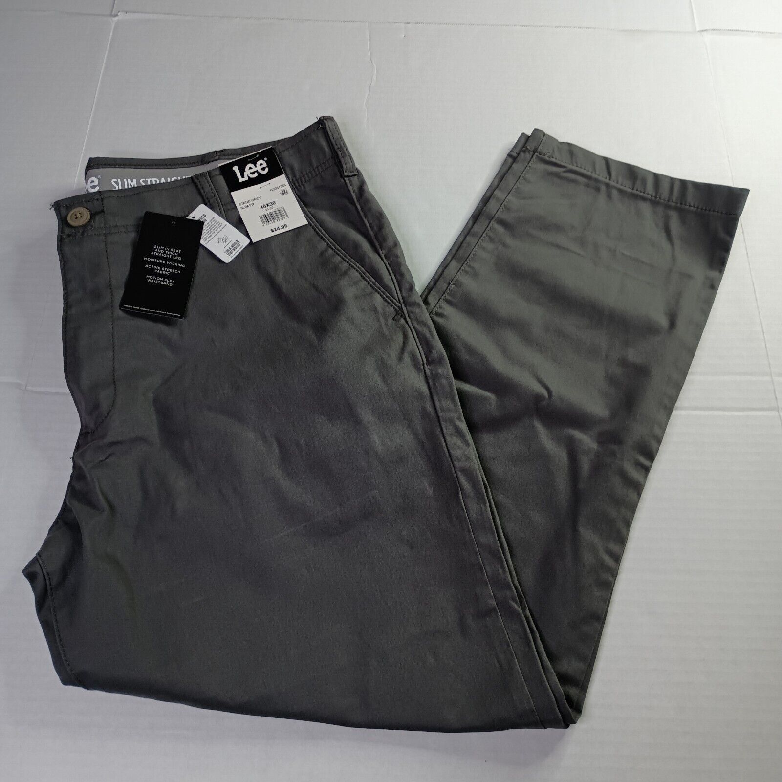 Lee Lee Chino Motion Flex Waistband Pants Men's 40x30 Gray Slim Size US 40 / EU 56 - 1 Thumbnail