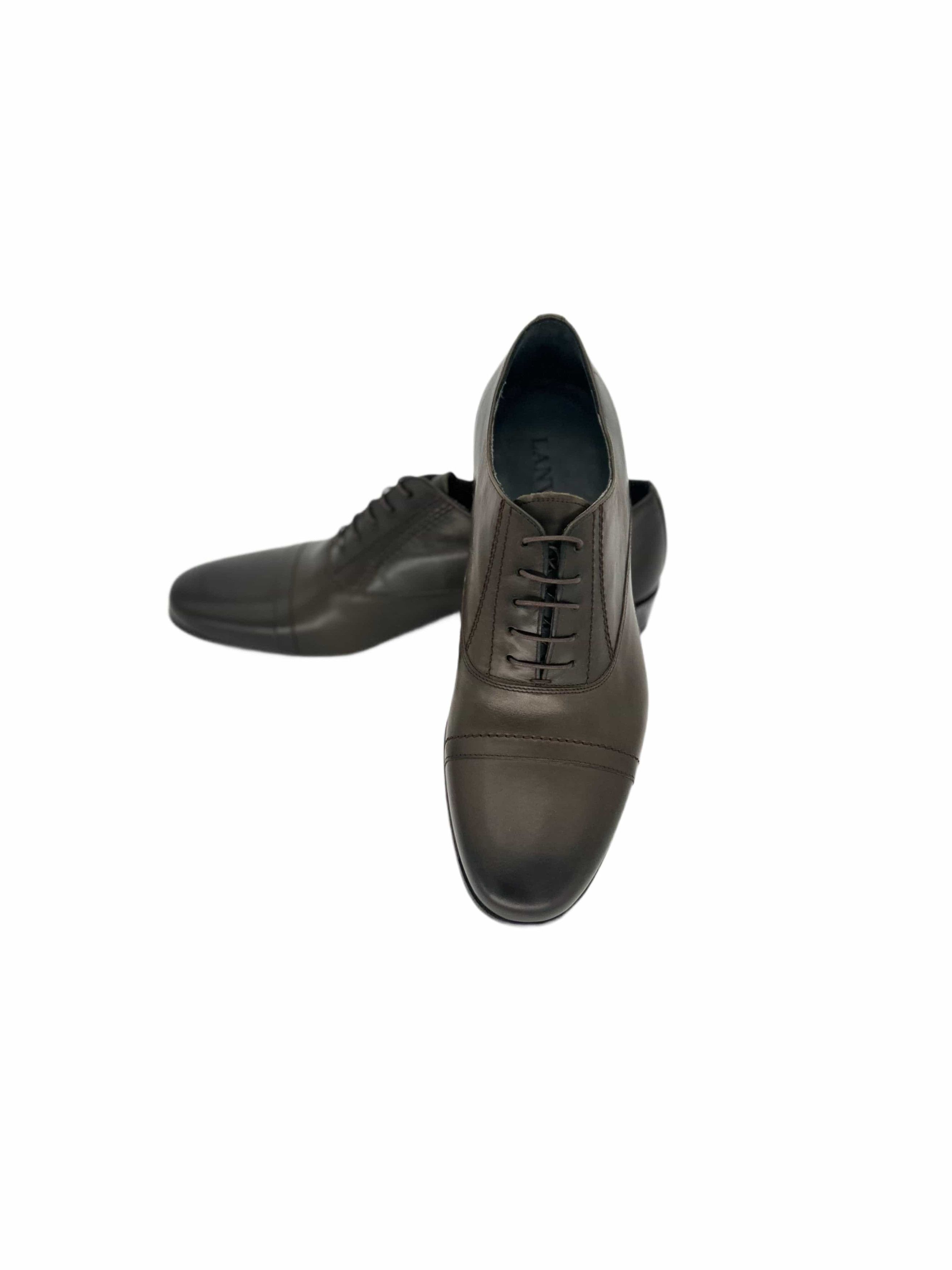 Lanvin Lanvin Khaki Burnished Leather Oxford Shoes Size US 8 / EU 41 - 4 Thumbnail