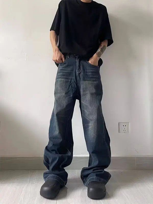 Japanese Brand VIBE Retro wavy line design washed stacked baggy jeans Size US 32 / EU 48 - 6 Thumbnail