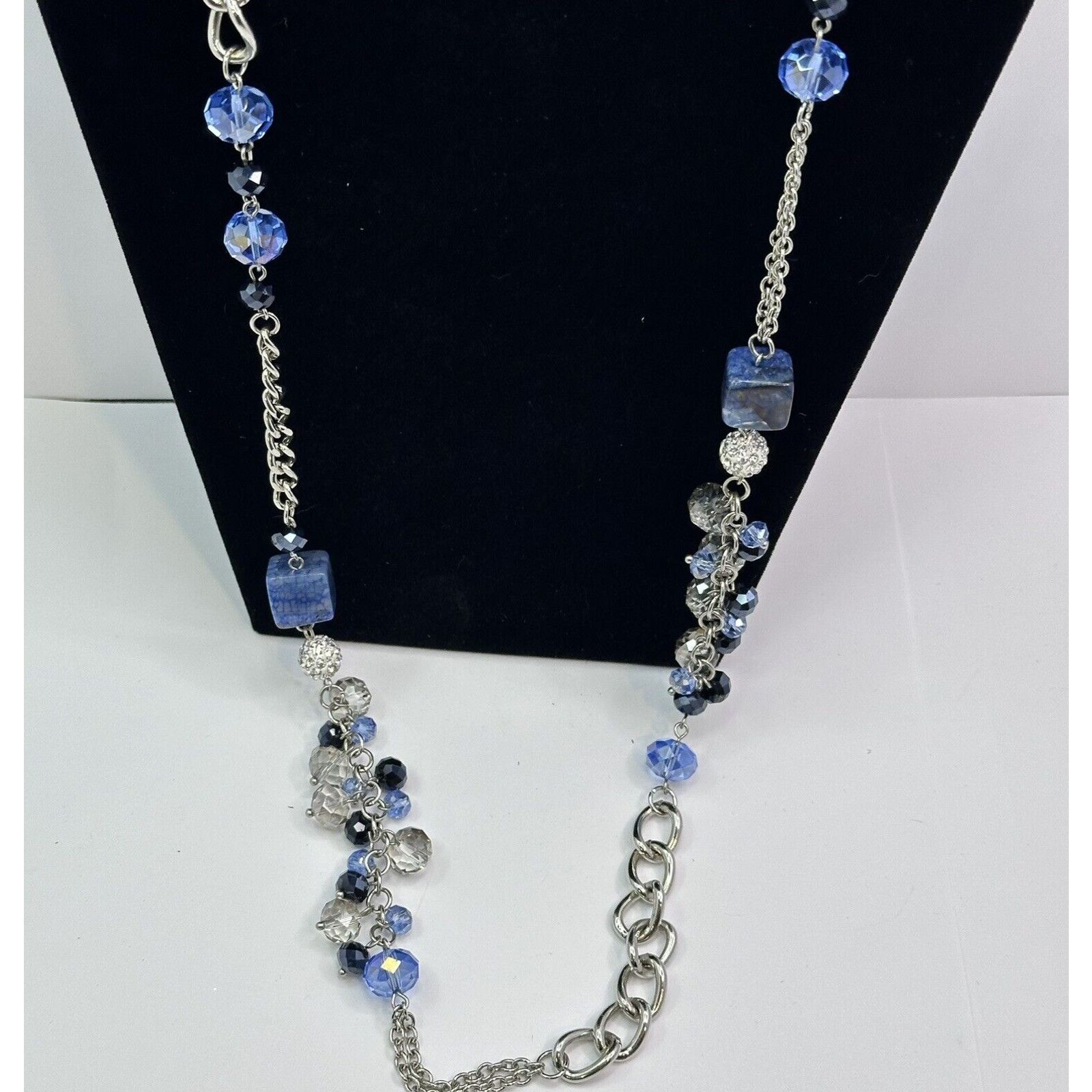 Other Long Black Clear Blue Glass Beads Silver Tone Chain Necklace Size ONE SIZE - 6 Thumbnail