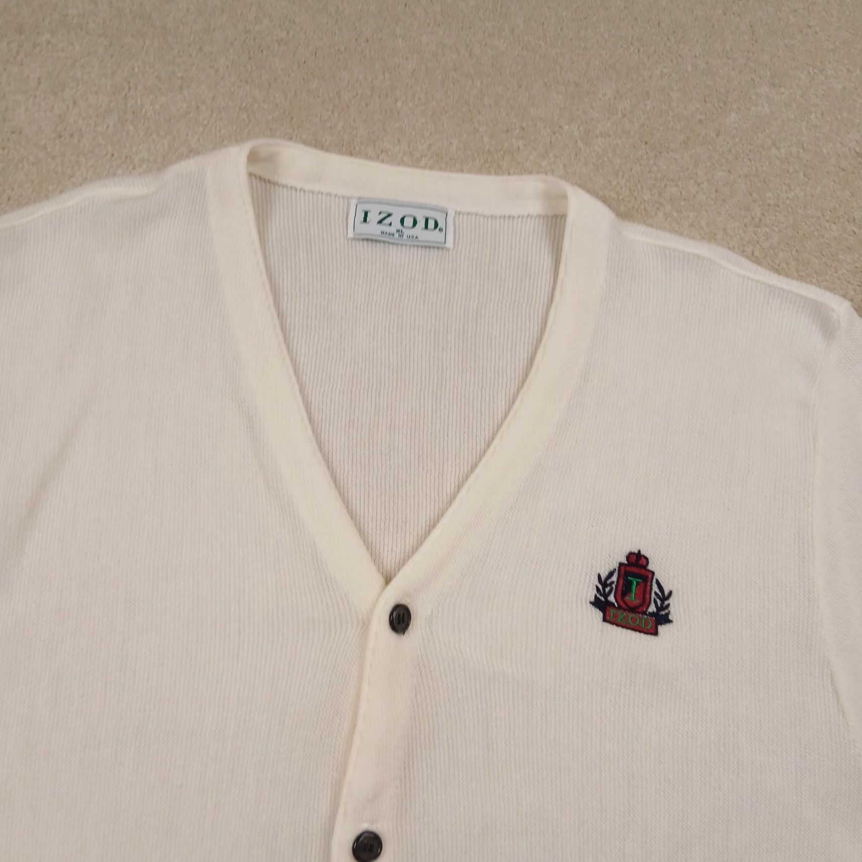 Izod VINTAGE Izod Cardigan Sweater Mens XL Extra Large White Acrylic 80s Size US XL / EU 56 / 4 - 3 Thumbnail