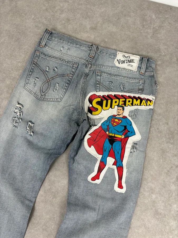 Dolce & Gabbana SS2005 Dolce & Gabbana Light Blue Denim Distressed Superman Jeans Size US 32 / EU 48 - 8 Thumbnail