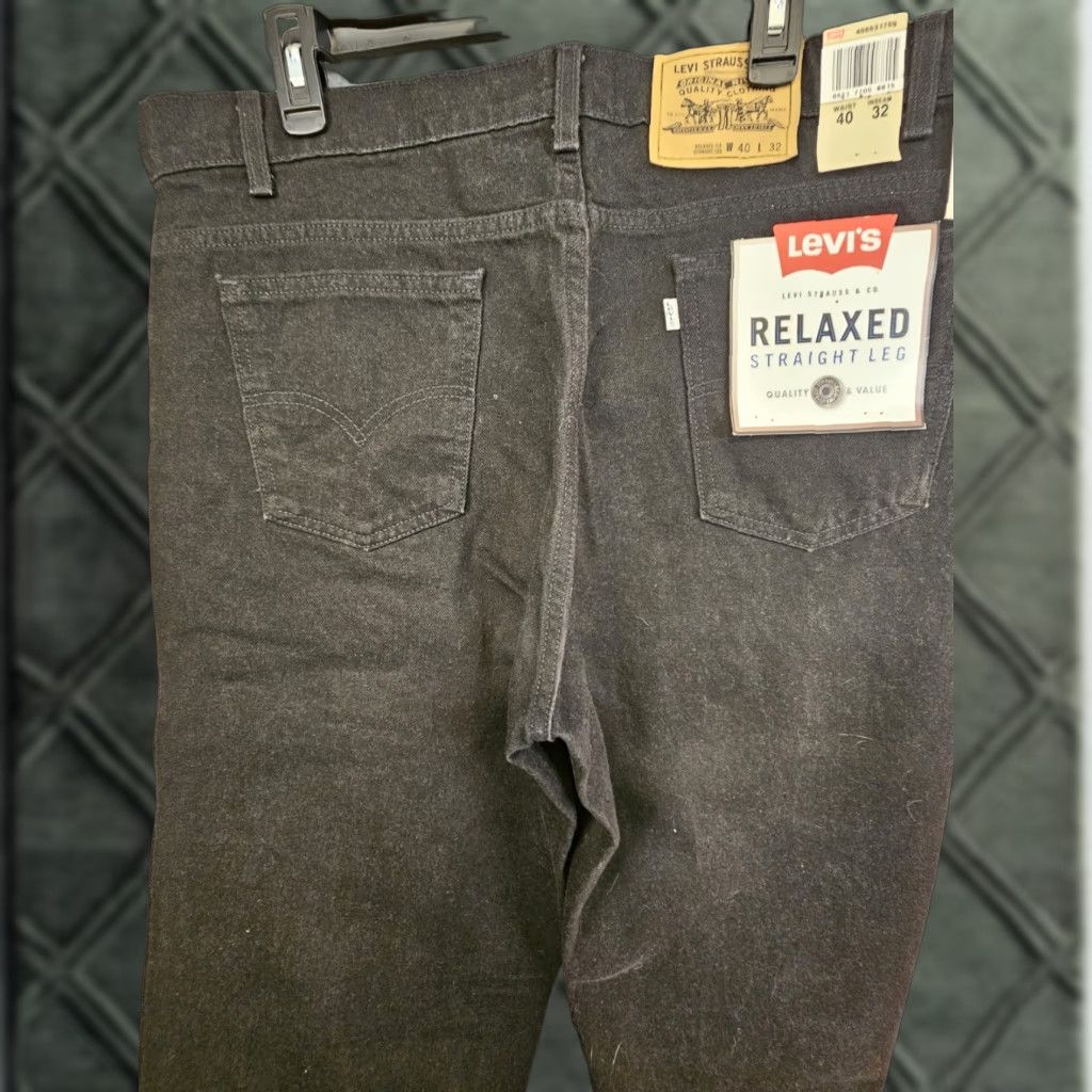 VINTAGE Levi's Relaxed Jeans Mens 40x32 Black 90s White Label NEW Old Stock Rare USA Made Straight