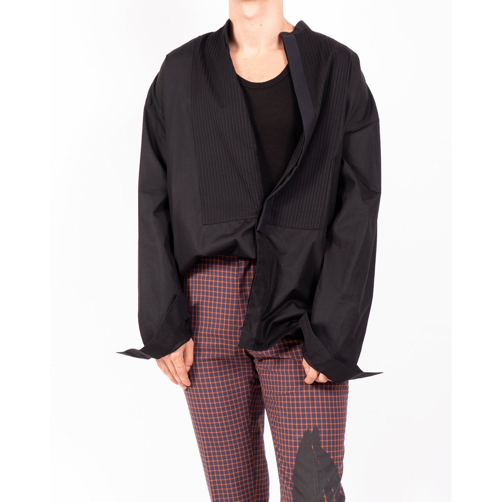 Haider Ackermann SS13 Oversized Plisse Detail Shirt in Black Cotton Size US S / EU 44-46 / 1 - 1 Thumbnail