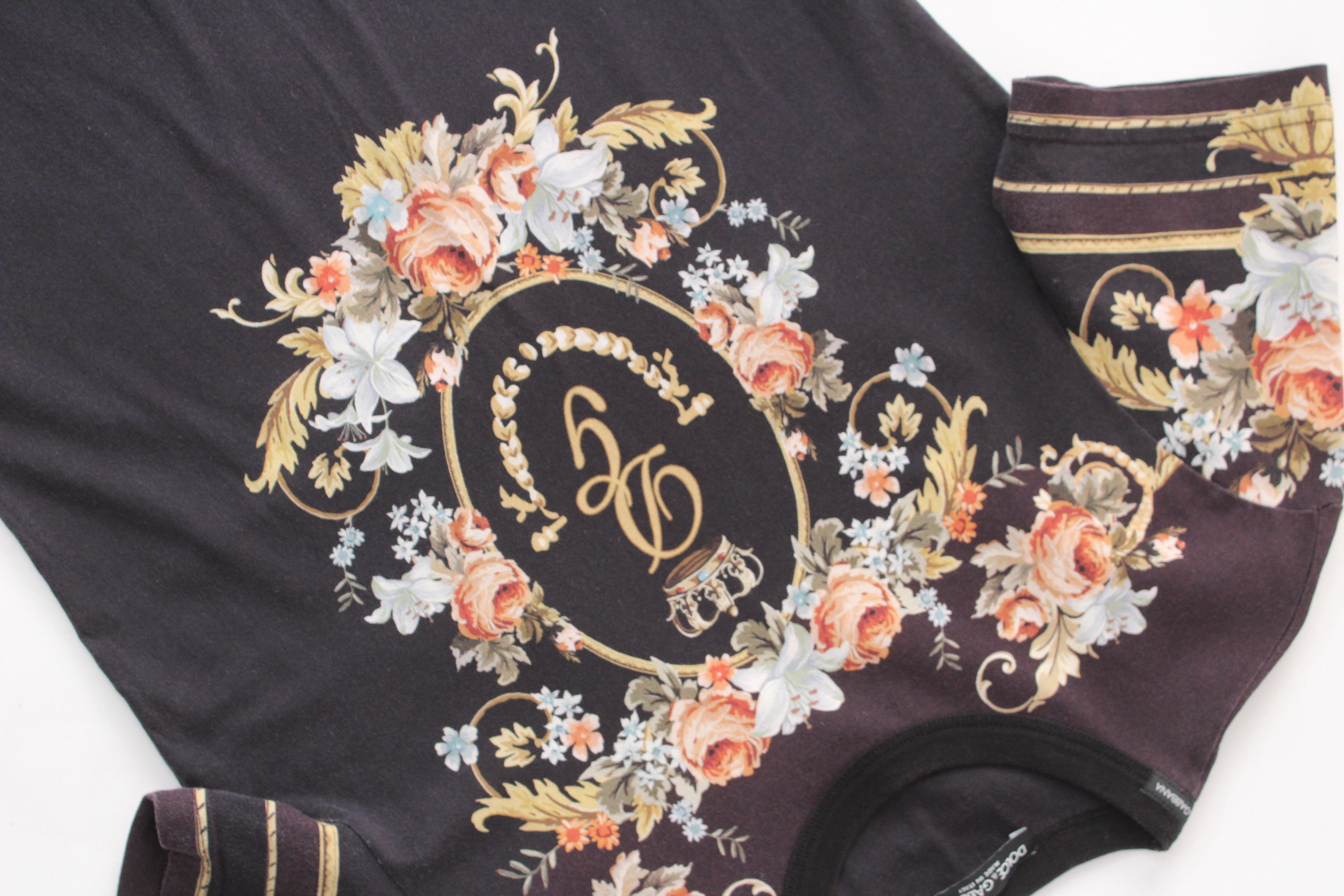 Dolce & Gabbana Dolce & Gabbana Baroque Floral Crown Logo Tee Black Size 44 Size US S / EU 44-46 / 1 - 11 Thumbnail