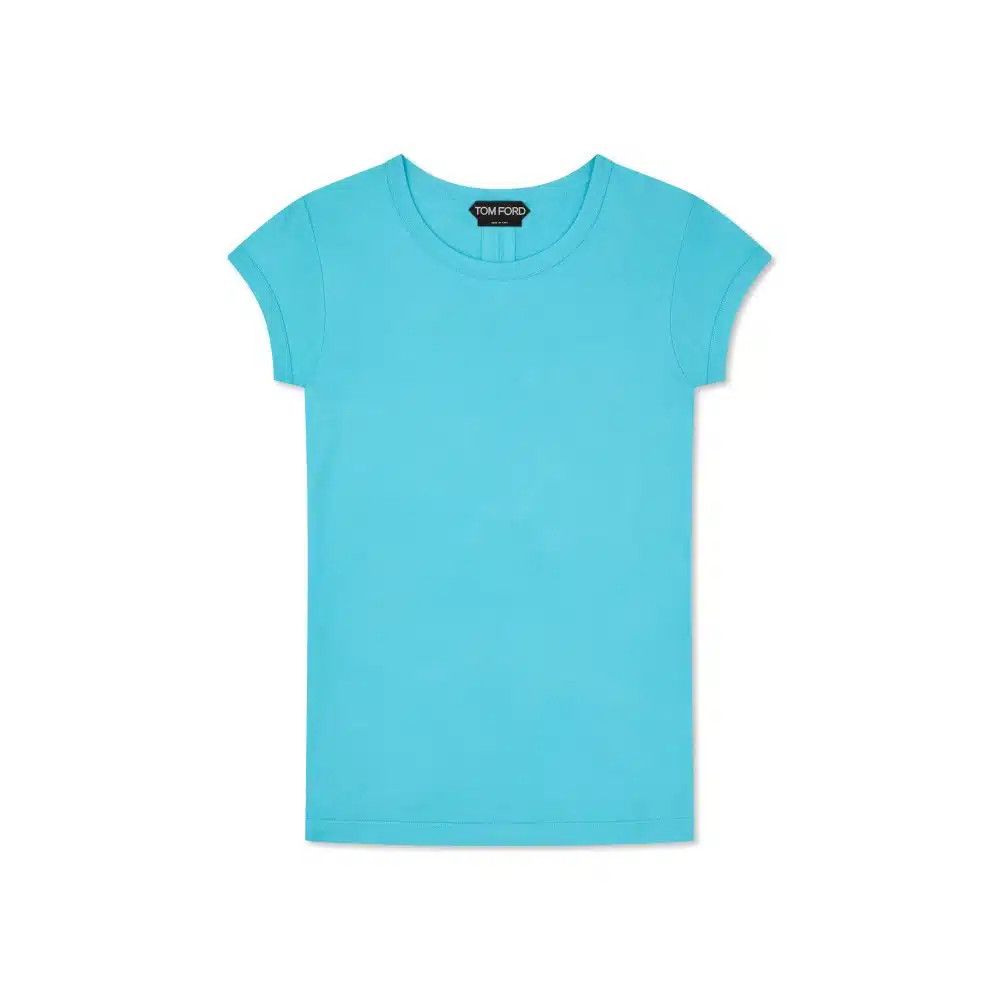 Tom Ford o1loc1c0225 TSJ295 Silk Jersey Fitted T-Shirt in Light Blue Size S / US 4 / IT 40 - 1 Preview