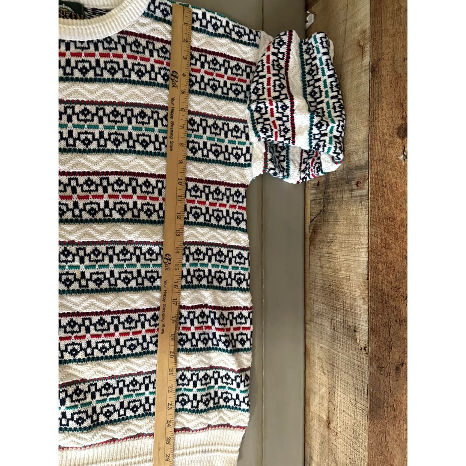 Jantzen VINTAGE Jantzen Sweater Mens Large Beige Green Red 90s Cosby Biggie Smalls Pullover Knit Crew Neck Casual Knitwear Mens L Size US L / EU 52-54 / 3 - 4 Thumbnail