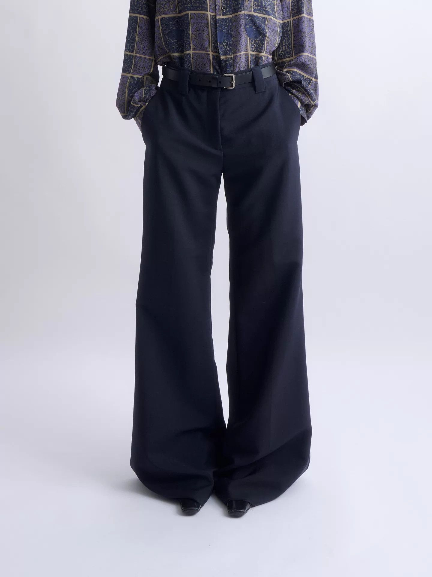 Prada PRADA Navy Mohair High-Waist Flared Trousers Size 26" / US 2 / IT 38 - 1 Thumbnail