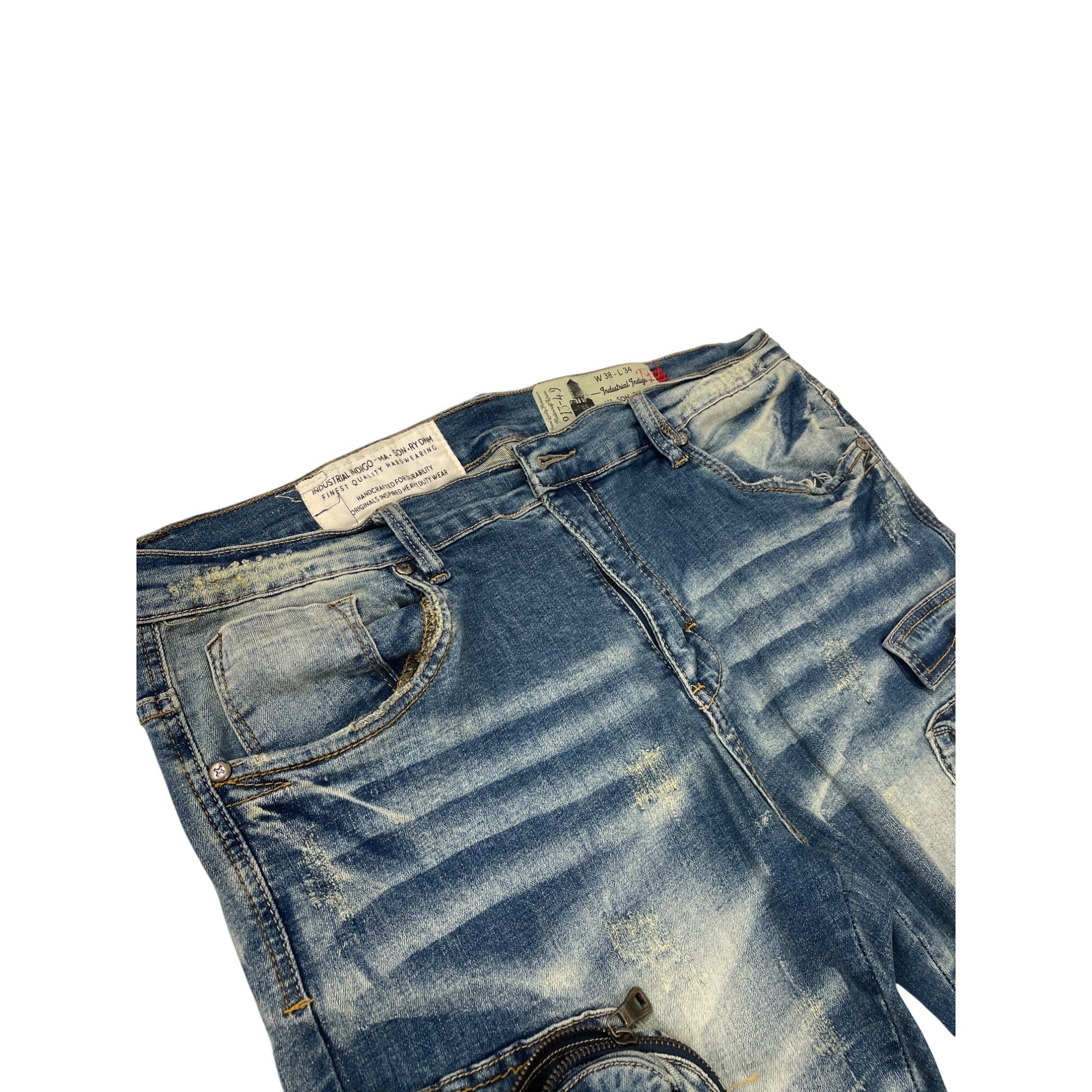 Other Industrial Indigo Mens Blue Distressed Cargo Jeans Pants Siz Size US 38 / EU 54 - 2 Thumbnail