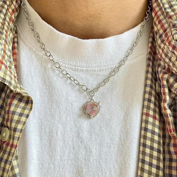 Jewelry y2k 2000s choker heart crystal star pendant silver necklace Size ONE SIZE - 6 Thumbnail