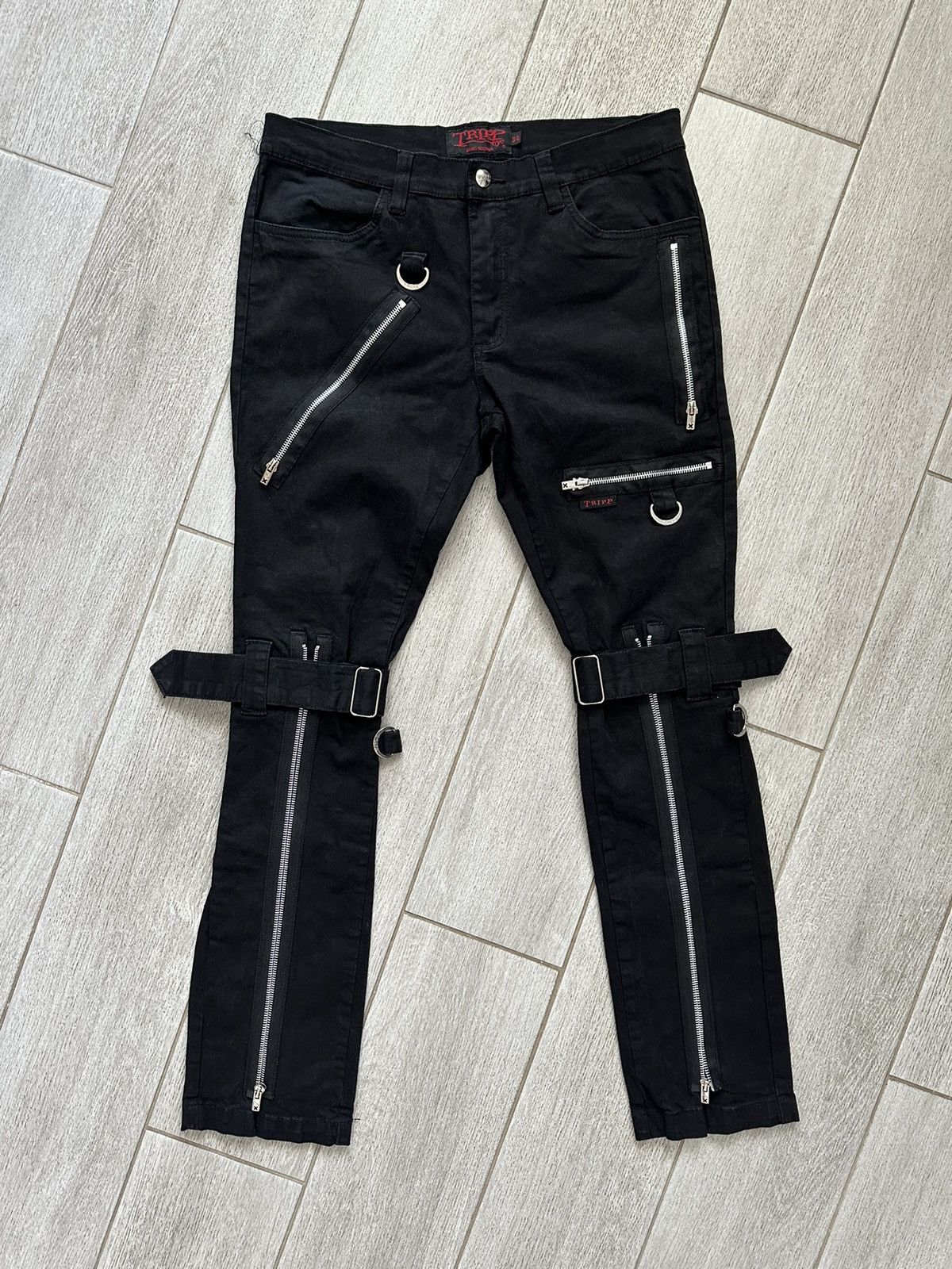 WOMEN'S GOTHIC PUNK EMO BONDAGE BLACK STRAPS GOTH ZIPPER ROCK STAR TRIPP PANTS