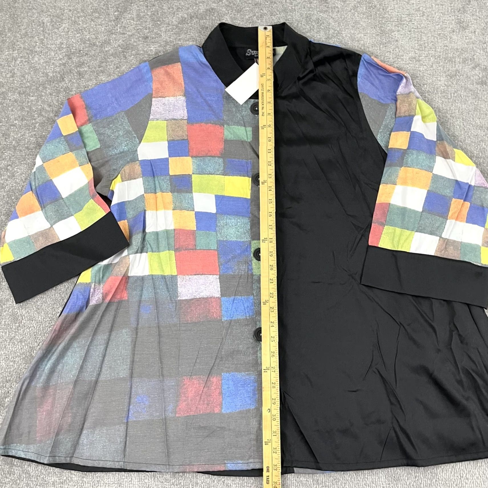 Vintage Breeke Swing Shirt Top Womens 2XL XXL Black Plaid Art to Wear Kimono Pockets NEW Size XXL / US 16-18 / IT 52-54 - 3 Thumbnail