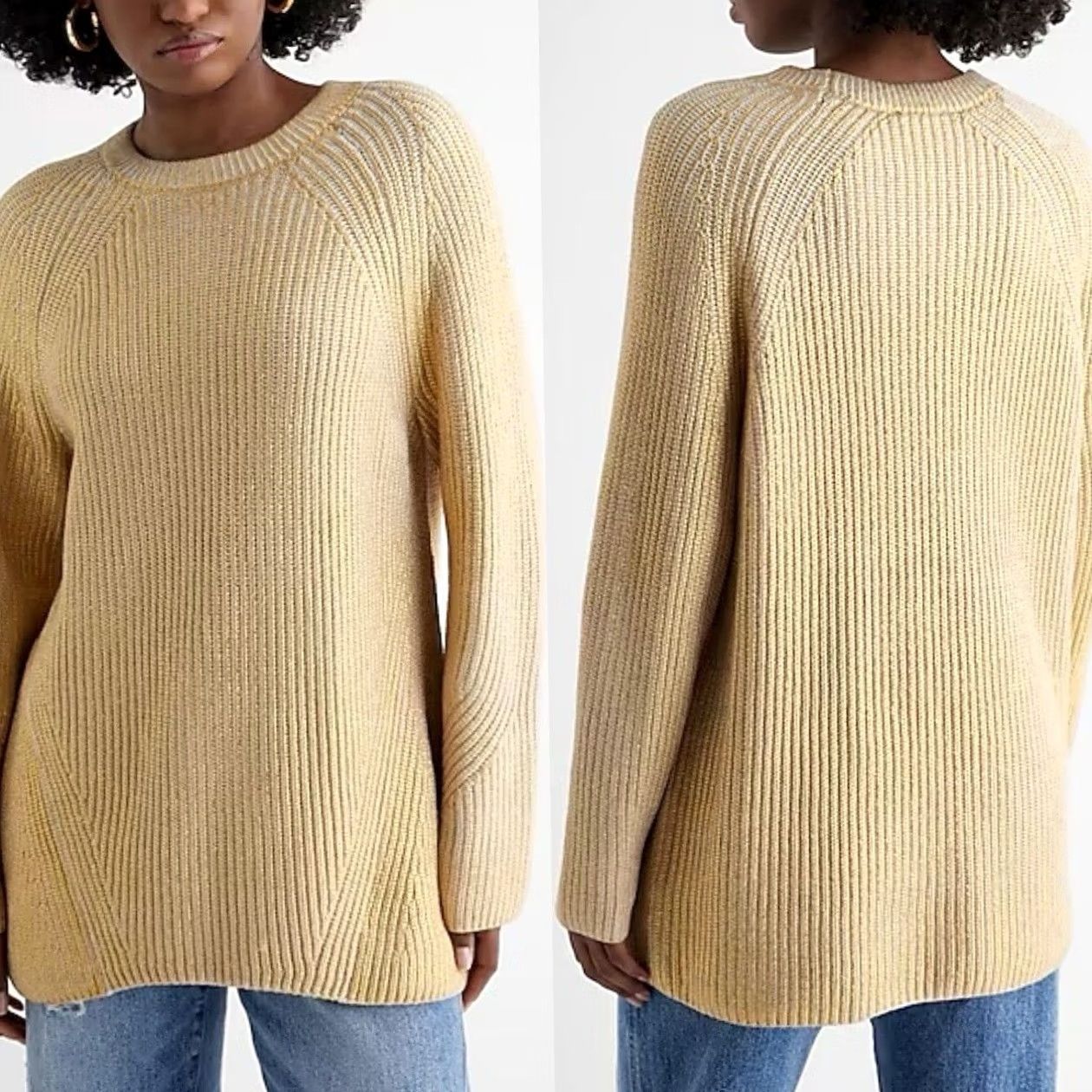 Express VINTAGE Express Women Sandshell Gold Foil Oversized Rib Knit Crewneck Tunic Sweater XS Size XS / US 0-2 / IT 36-38 - 2 Thumbnail