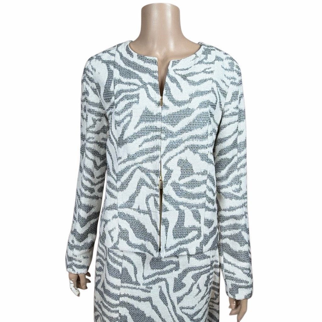 Hugo Boss NWT Hugo Boss Jacquard Jacket Jamonia & Skirt Varoci Set in Ivory Grey 6 (034) Size M / US 6-8 / IT 42-44 - 3 Thumbnail