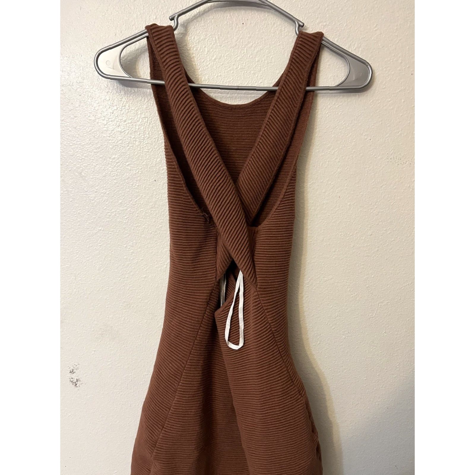 Abercrombie & Fitch Abercrombie & Fitch Dress Knit Ribbed Crossback Brown Sleeveless M Women Bodycon Short Print: N/A Size M / US 6-8 / IT 42-44 - 3 Thumbnail