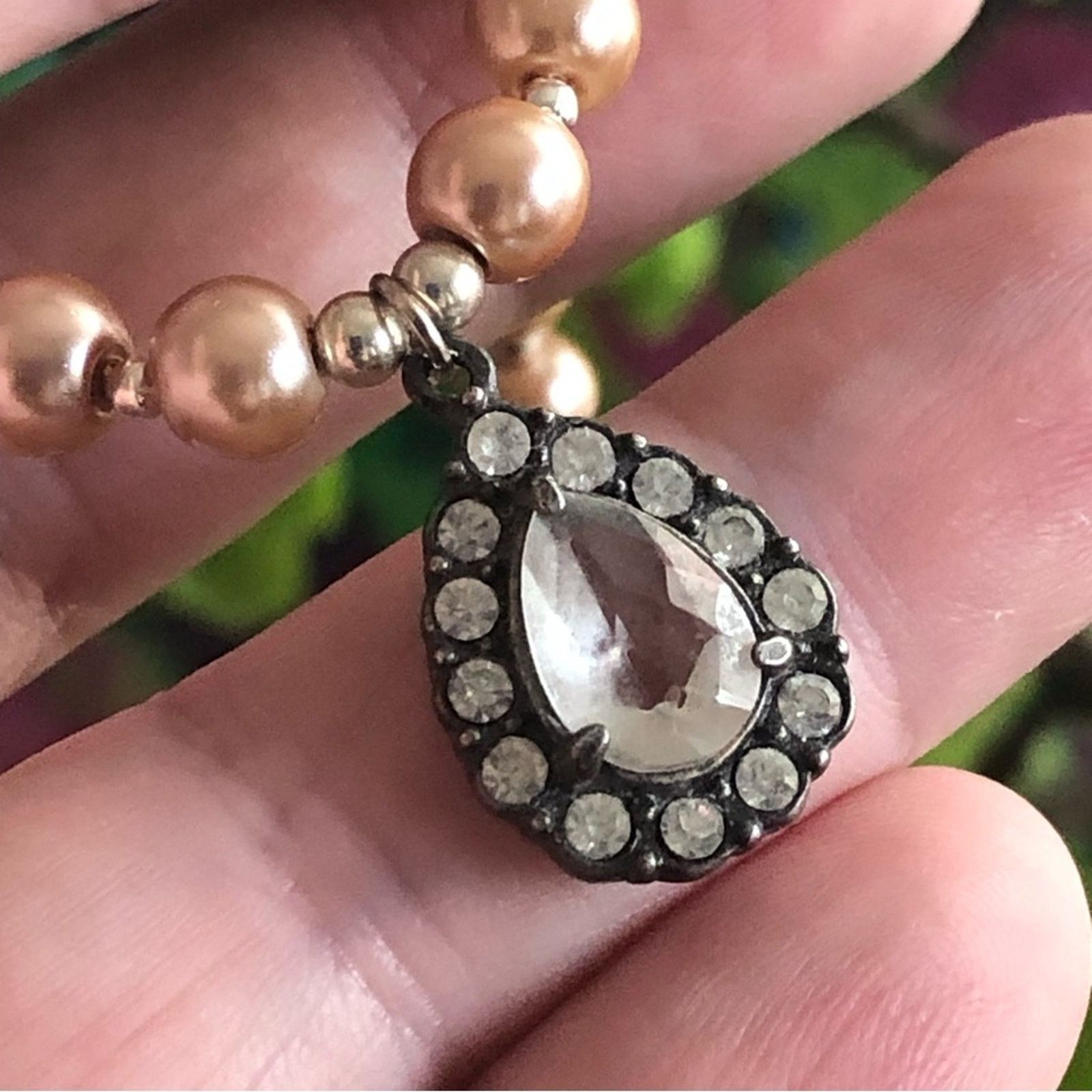 Handmade Handcrafted repurpose teardrop halo Pearl necklace Size ONE SIZE - 8 Thumbnail