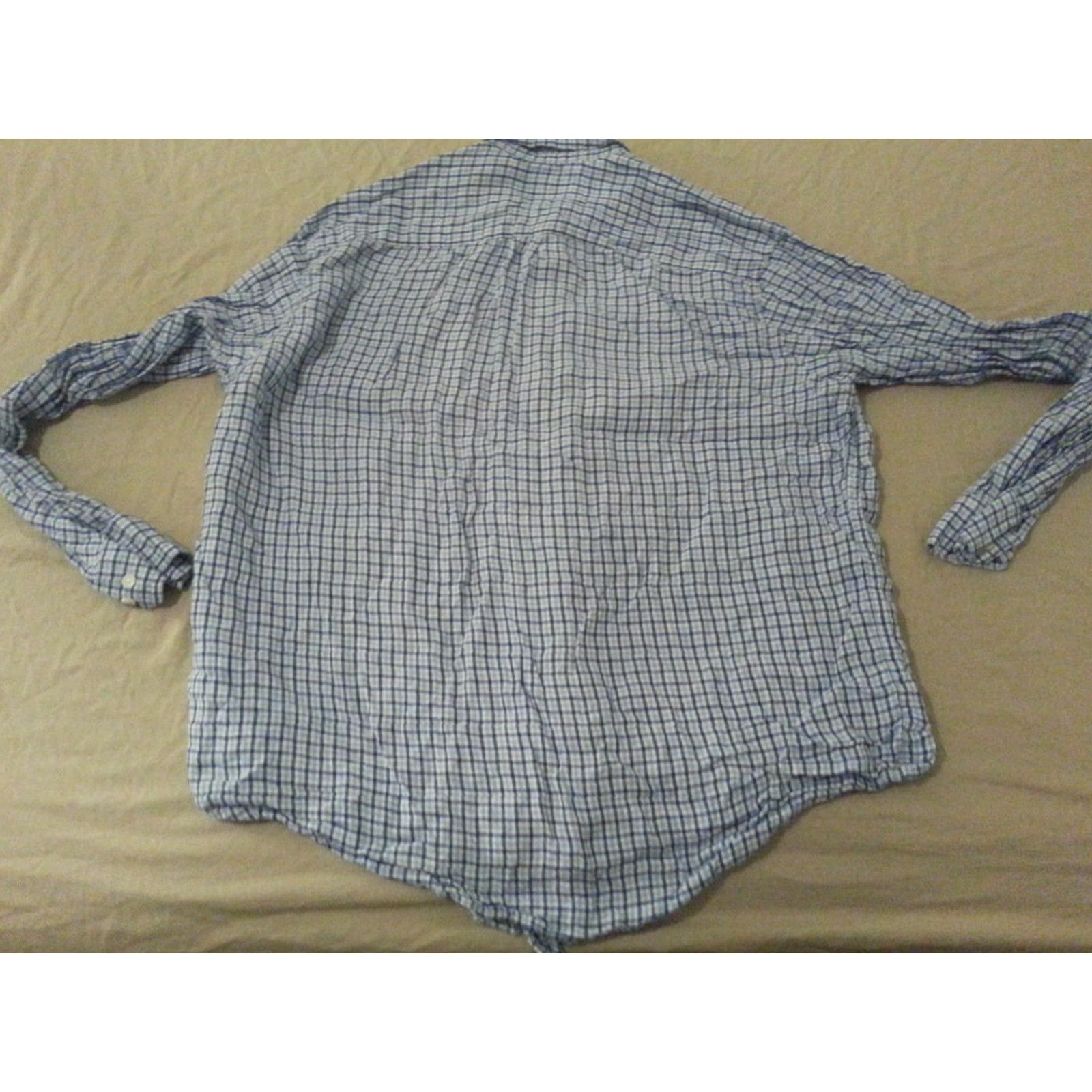 Banana Republic Mens Banana Republic Linen Dress Shirt XL Blue Plaid Button Size 46R - 2 Thumbnail