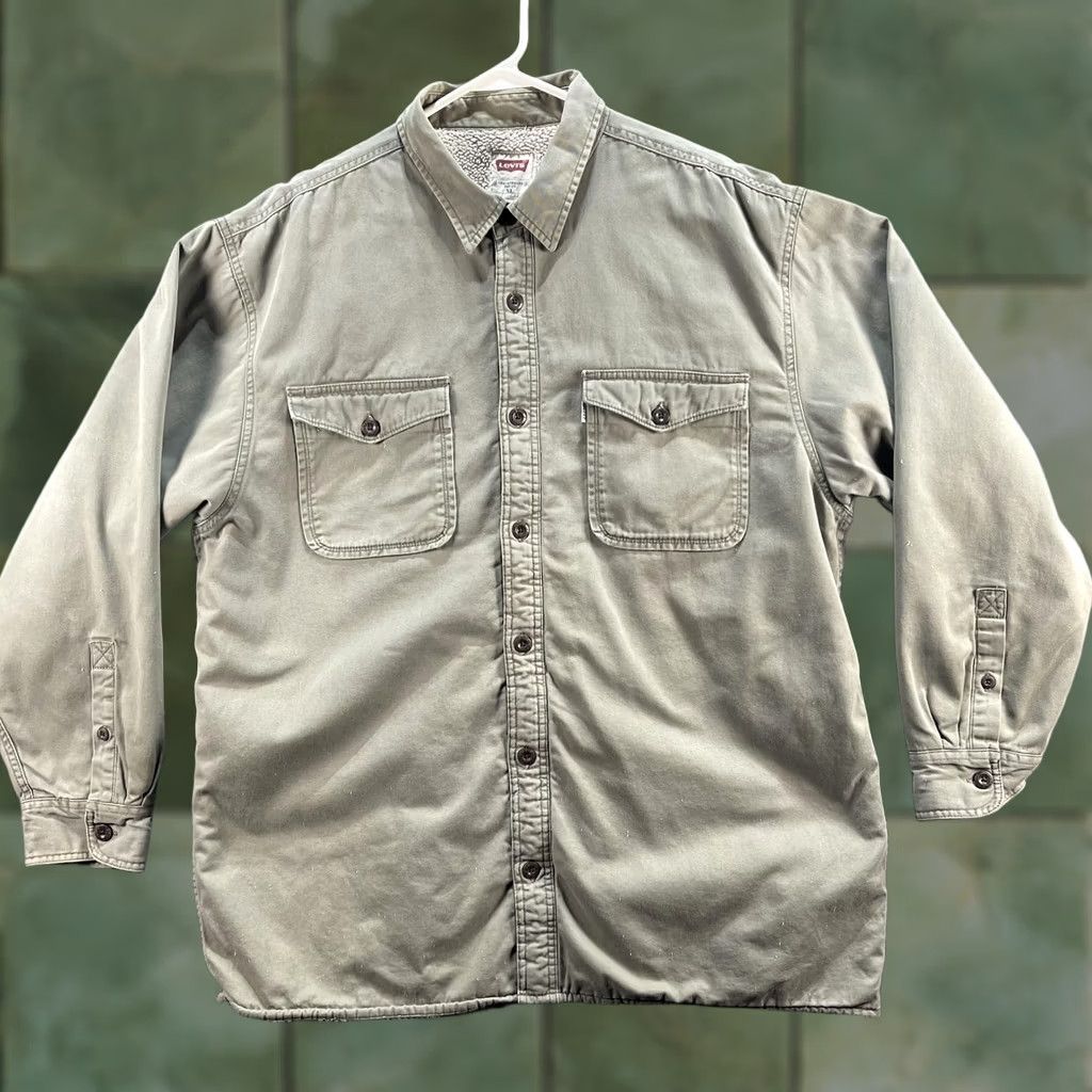 Levi's VINTAGE Levi's Jacket Mens XL Gray Bomber Button Up Cotton Chore Coat Sherpa Lined Size US XL / EU 56 / 4 - 1 Thumbnail