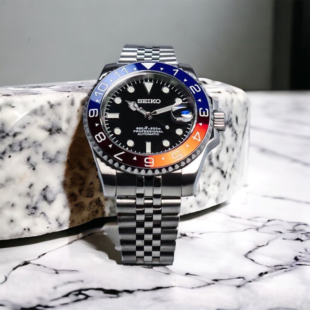 Japanese Brand Seiko Watch Seiko Mod GMT Master 2 Pepsi 41mm NH35 Watch Jubilee Steel Grailed
