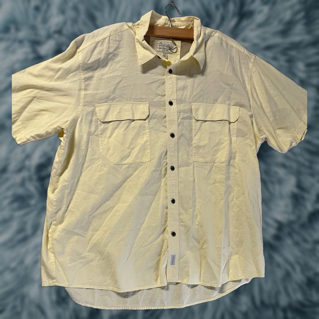 Vintage Cabela's Button-Up Shirt Mens 2XL Short Sleeve Yellow 100% Cotton Made In Peru Summer Vintage? Size US XXL / EU 58 / 5 - 1 Thumbnail