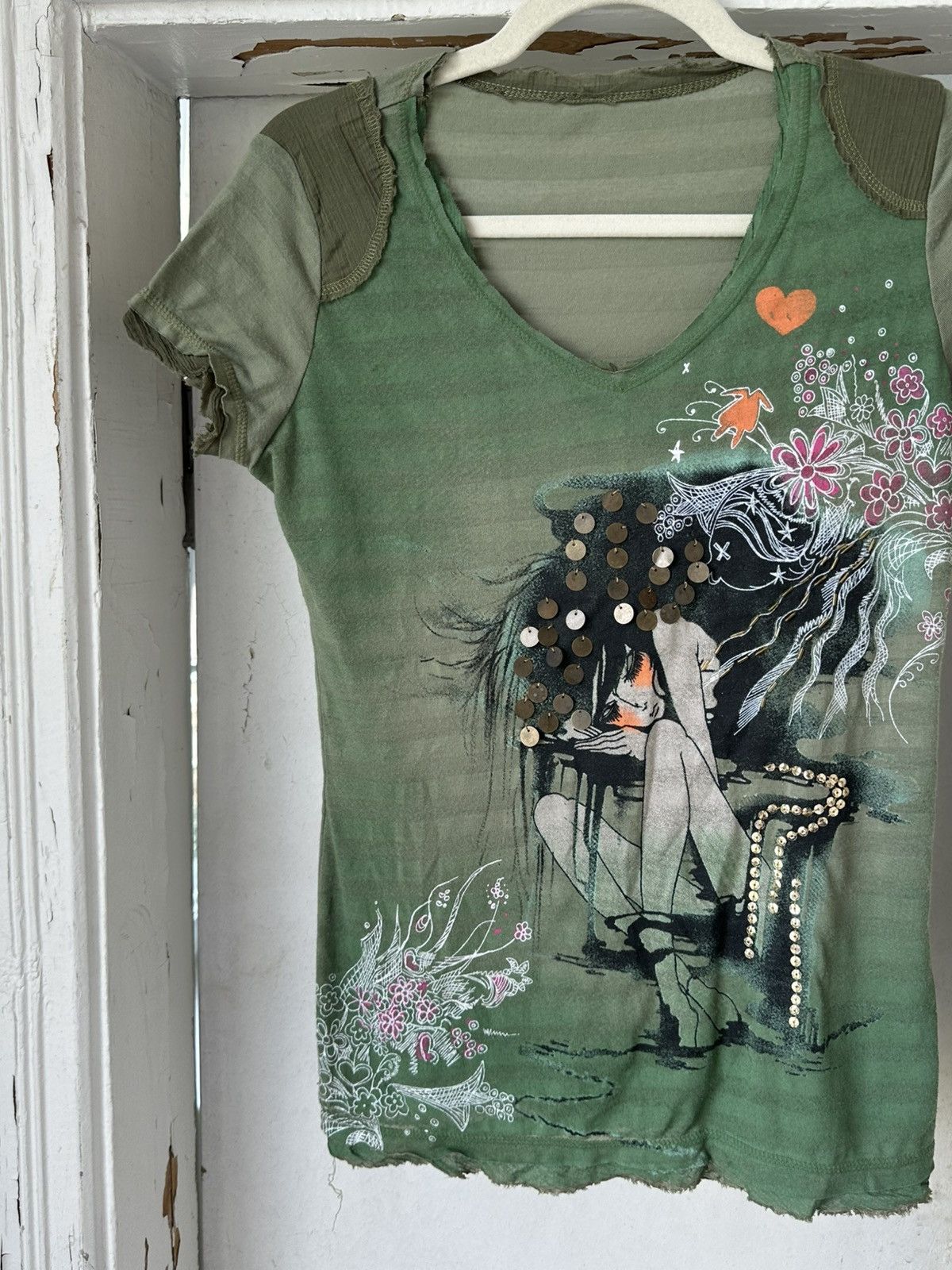 Vintage Vintage Distressed Printed Green T-shirt Size S / US 4 / IT 40 - 3 Thumbnail