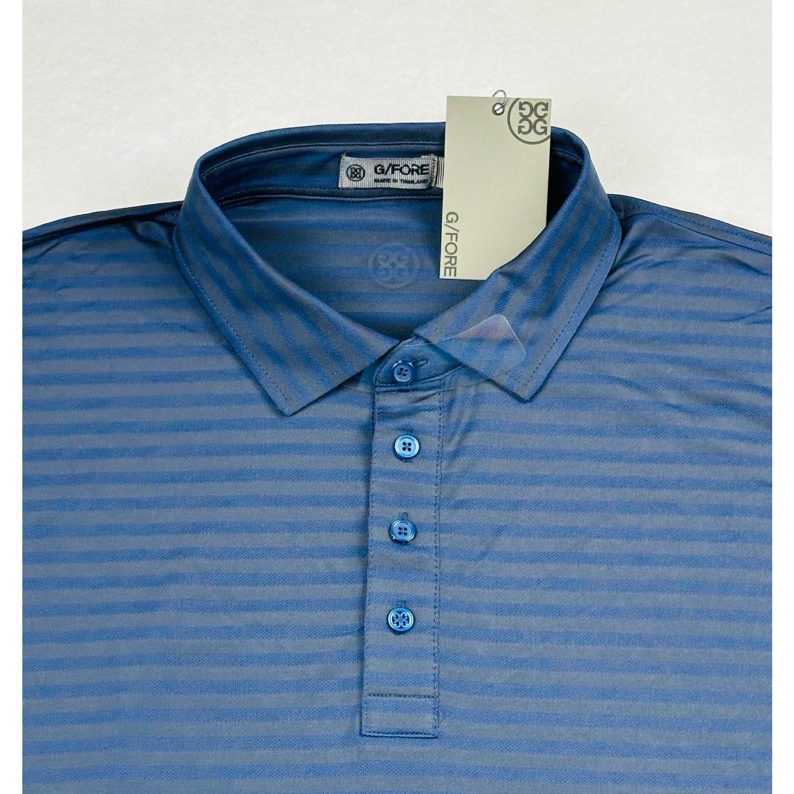 G/FORE G/Fore Men's XL Dark Blue Stripe Tech Pique Golf Polo Shirt Size US XL / EU 56 / 4 - 5 Thumbnail