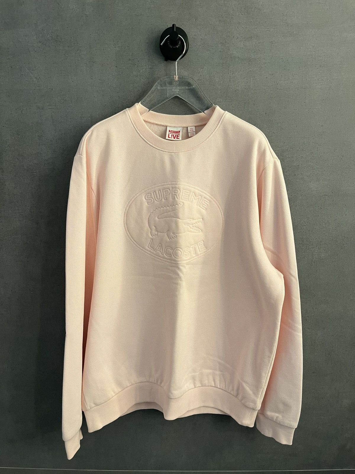 Image of Lacoste Supreme Pique Crewneck Size XL in Pink, Men's